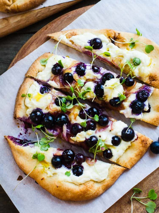Blueberry, Feta and Honey Caramelized Onion Naan Pizza